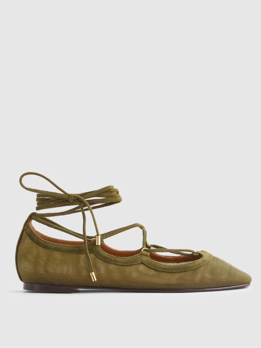 NIB • Madewell Greta lace up ballet flat in dark olive - size 7